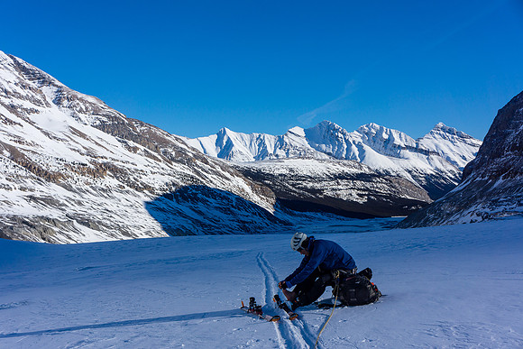 Skiing up the Saskatchewan Glacier.