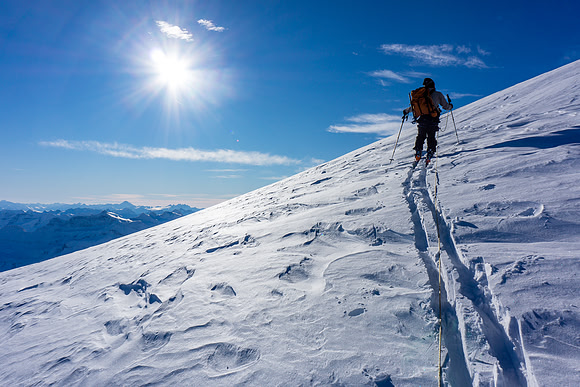 Ferenc breaks trail onto the south ridge of Columbia.
