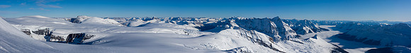 Snow Dome, Athabasca, Andromeda, Castleguard, Saskatchewan, Lyells, Bryce and many, many other peaks are visible.