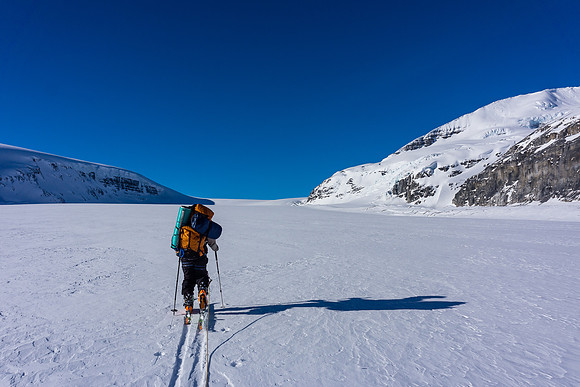 Skiing up the Saskatchewan Glacier.