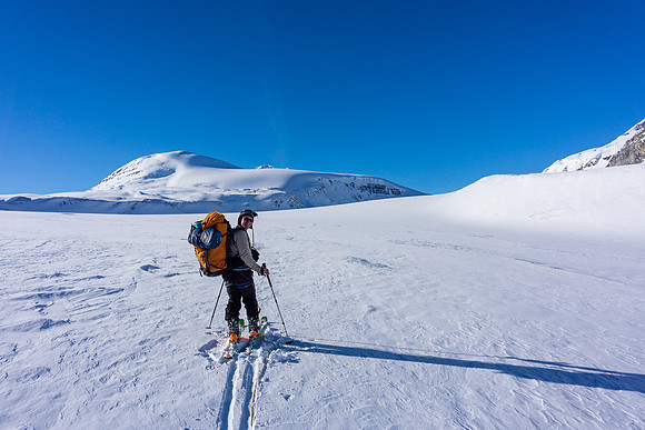 Skiing up the Saskatchewan Glacier.