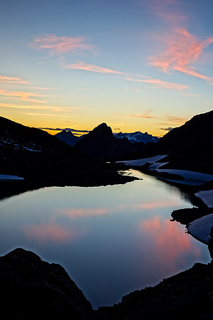 Setting sun on Iceberg Lake.