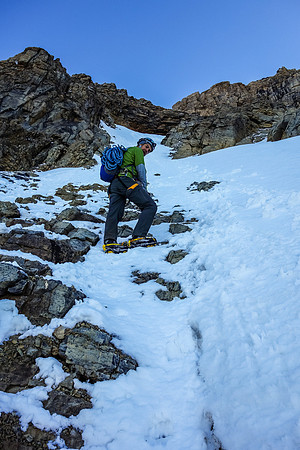 You know you're becoming a mountaineer when you start looking for snow lines up faces instead of scree lines.