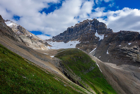 Looking ahead to the flatter bowl between Fryatt (L) and Fat Bastard (C). This area is understandably heaven for goats!