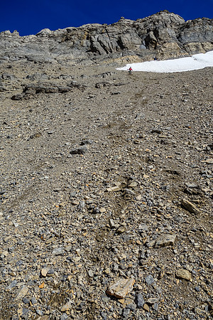 Off the hard stuff! It's a great feeling as we scree ski back to our bivy.