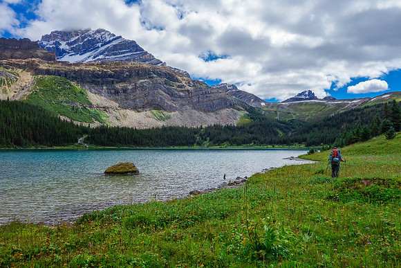 The fifth lake is the second largest and beautiful. Wild flowers are everywhere and Mount Fryatt looms in the distance.