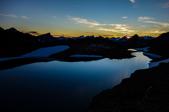 Setting sun on Iceberg Lake.