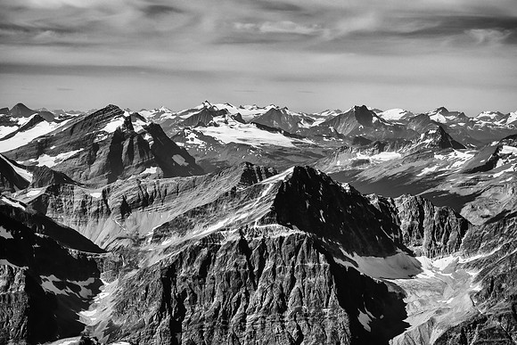Looking west towards the Monashees. Hallam Peak at center-left, Mallard and Pancake to the right.