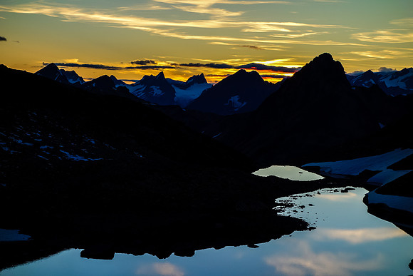 Setting sun on Iceberg Lake.