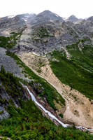 Heading up beside the large waterfall draining the 3rd Geraldine Lake.