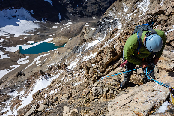 Setting up a rappel.