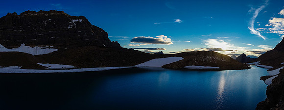 Setting sun on Iceberg Lake.