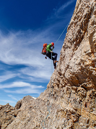 Rappelling.
