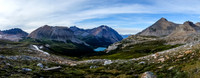 Looking ahead to the long march in front of us. The 5th Geraldine Lake visible here from on top of th alpine meadows.