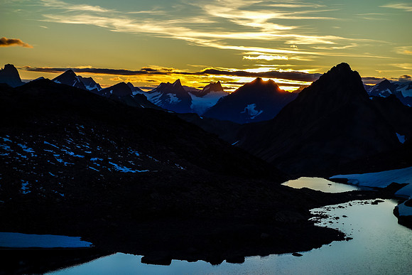 Setting sun on Iceberg Lake.
