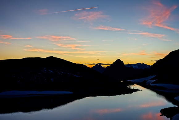 Setting sun on Iceberg Lake.