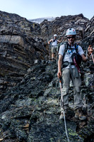Ben looks impressed with the loose descent gully. :)