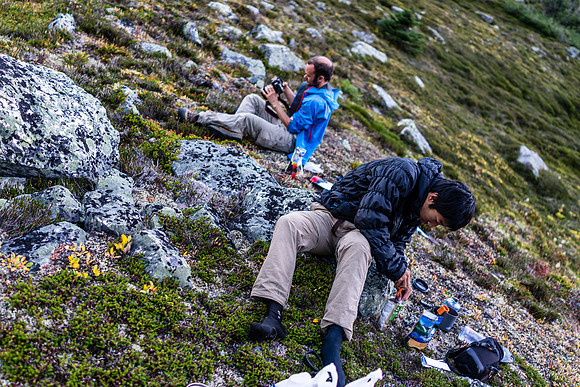 Dinner time at the bivy site.
