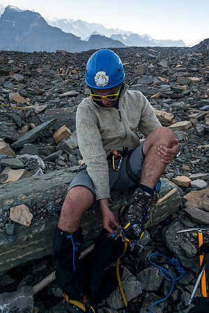 Liam takes off his crampons as we exit the glacier.