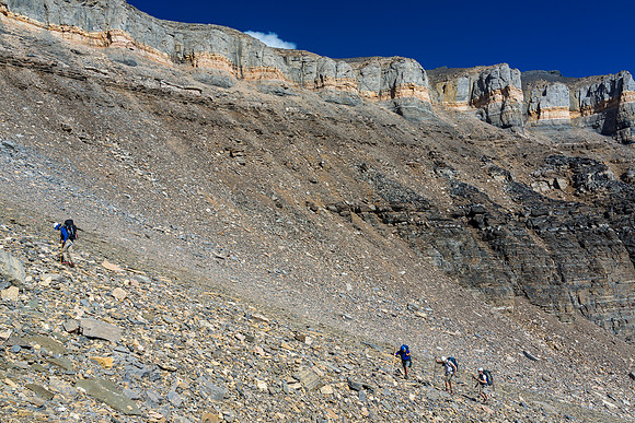 Grunting up loose scree.