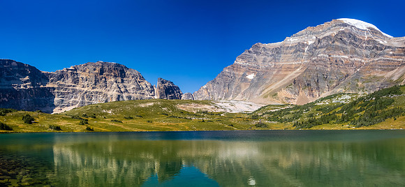 Our bivy lake with Catacombs rising at top right. Our 'escape col' is just left of center in the distance.