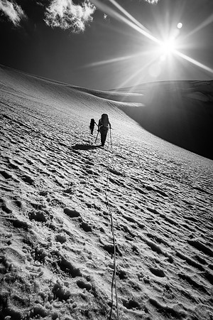 Negotiating the north side of the glacier to the summit.
