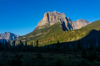 We get our first impressive glimpse of Fortress Mountain from near the Chaba River flats.