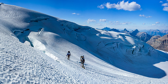 The upper ice field is much bigger than we were expecting! We could hear seracs thundering down from the lower right.