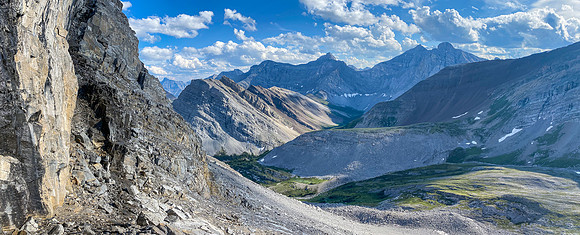 A hidden staircase breaks through the steep western cliff band on Apparition Mountain.