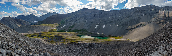 Brocks (L), Solstice, Spectral and Revenant (R) over the lower Spectral Lake.