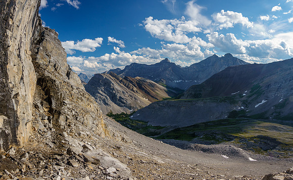A hidden staircase breaks through the steep western cliff band on Apparition Mountain.