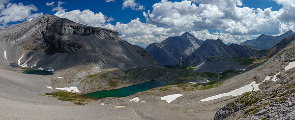 Views back over the Spectral Lakes to Mount Aylmer and Brocks Peak.