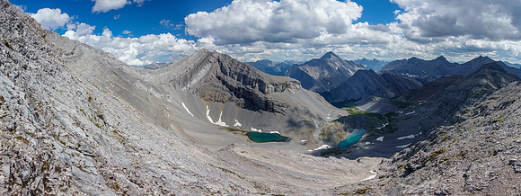 Views back over the Spectral Lakes to Apparition, Aylmer, Brocks, Solstice and Spectral (R).