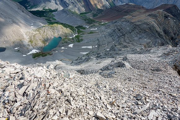 The series of ledges and runs down the east face to lower Spectral Lake.