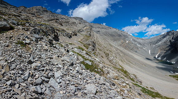 Starting up the east face of Revenant Mountain.