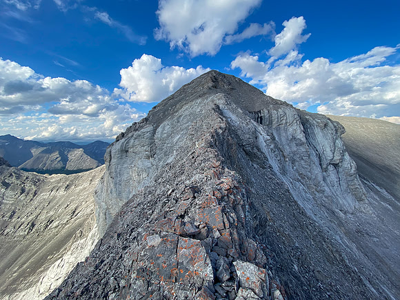 Looking back along the unavoidable narrowing on the SW ridge.