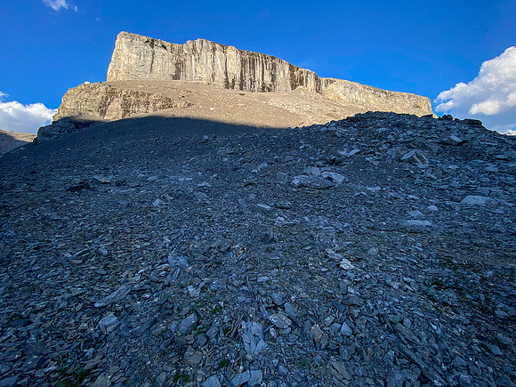Sunset on the lower west cliffs of Apparition Mountain.
