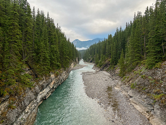 The Cascade River flows down from the mountains.