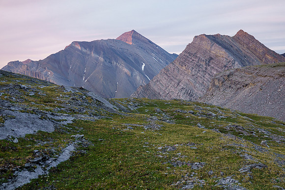 Sunrise on Mount Aylmer and Brocks Peak (R).