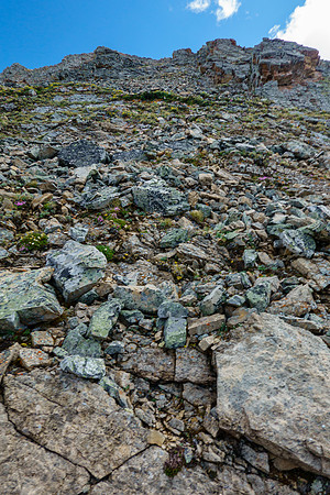 Steep rubble and slabs to the summit of Brocks Peak.