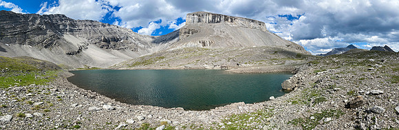 Lower Spectral Lake with Revenant at left and west cliffs on Apparition at center.