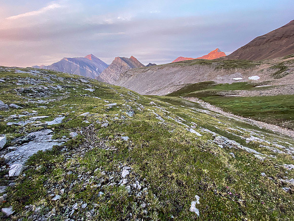 Hiking out of the Spectral Creek alpine meadows.