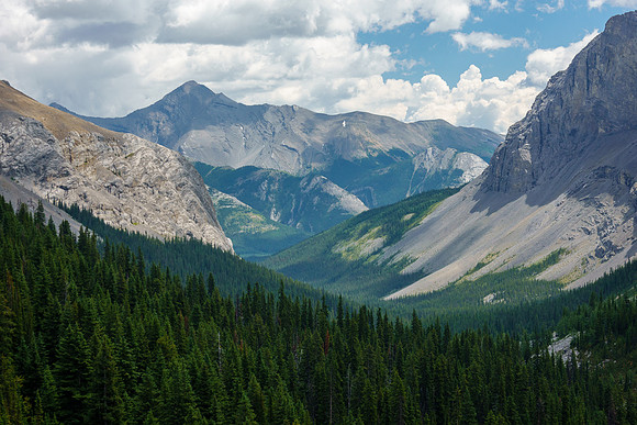 Views down Spectral Creek over the Ghost River to Poltergeist Peak.