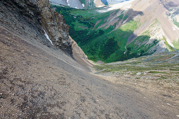 Descending to the valley on easy scree.