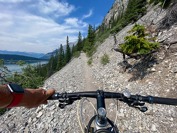 Biking back along the Lake Minnewanka singletrack.
