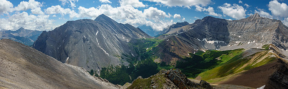 Views back over Aylmer Pass past Mount Aylmer.