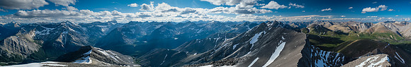 Summit views west (L) and north (R) over the Red Deer River and Divide Pass.