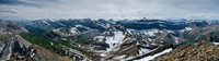 Views over McConnell meadows back to McConnell, Bleat, Snort, Cataract, Deluc, Smoky and others.