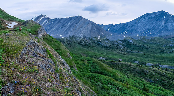 Traversing into the NW valley of McConnell Creek.