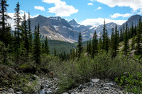 Ascending the west drainage of Boar Station, looking back to our bivy valley and Bleat Peak.